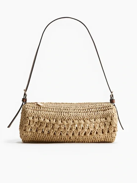 Rare H&M Braided Paper Straw Tubular Shoulder Bag - Picture 2 of 4